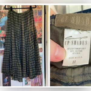 CP Shades Lily Cotton Silk Blend Maxi Skirt in Green Plaid